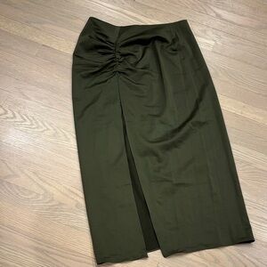 Something Navy Olive Green Ruched Long Pencil Skirt M